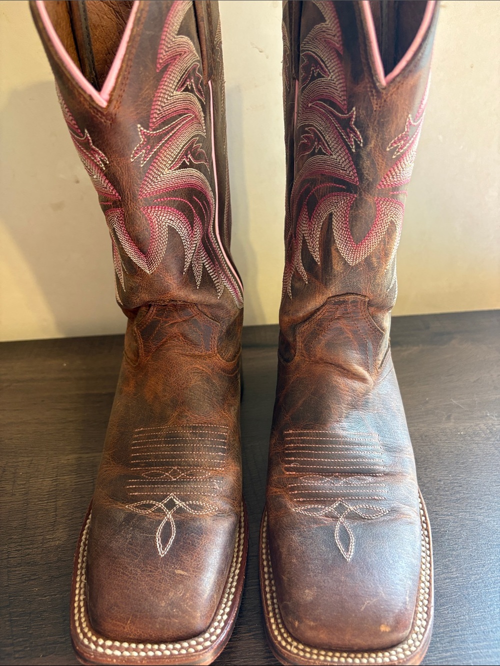 Dan Post Brown Leather Cowboy Boots with Pink Embroidery Women’s Size 7 - Picture 3 of 7